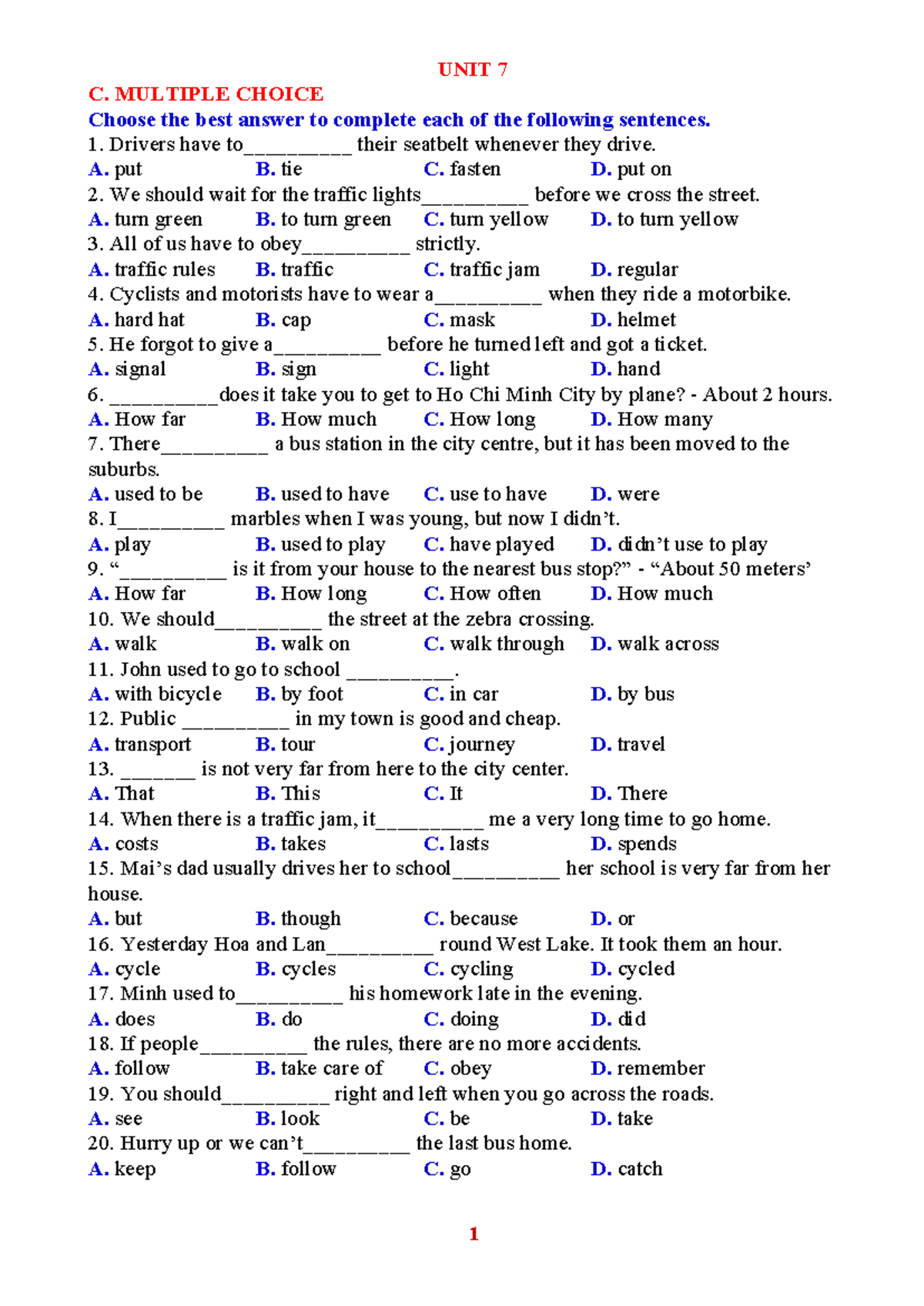 3. Multiple Choice Questions for E7 (Units 7-12) - Studocu