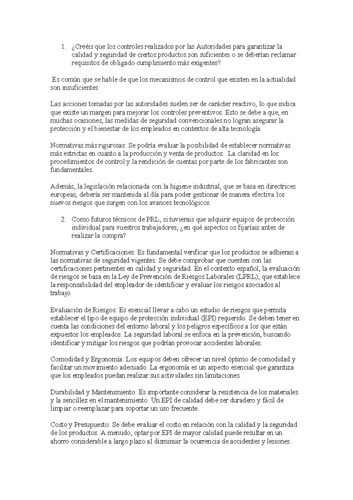 Debate 1: Evaluación de Controles y Equipos de Protección en PRL - Studocu