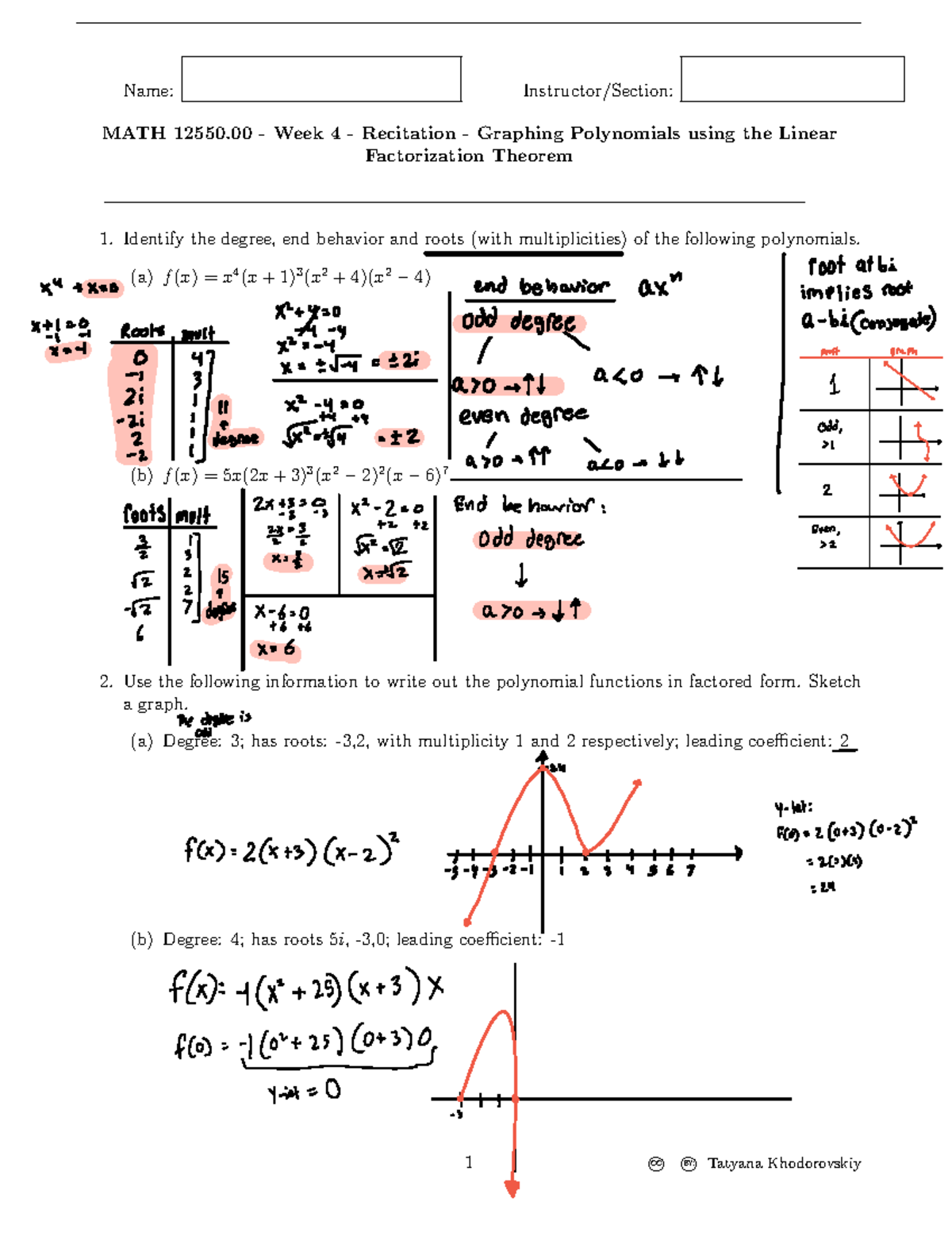 MATH 12550.00 Week 4 Recitation: Graphing Polynomials & Factors - Studocu