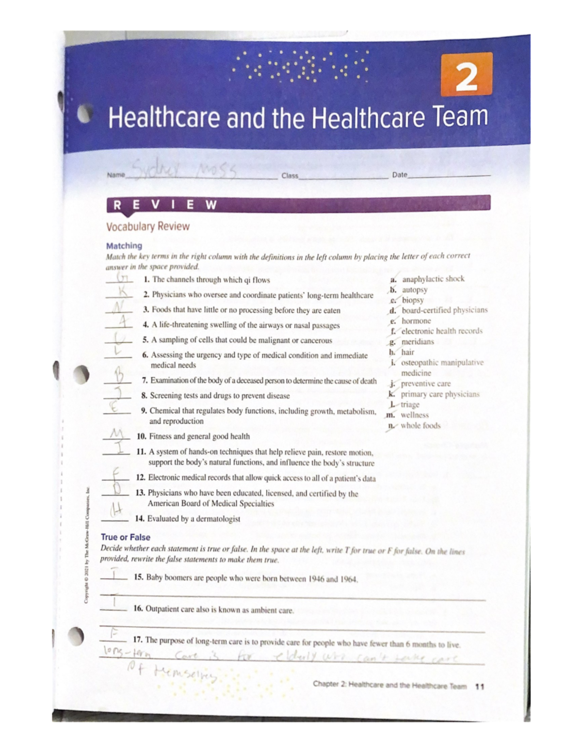 Chapter 2: Overview of Healthcare & Team Roles Wkbk - Studocu