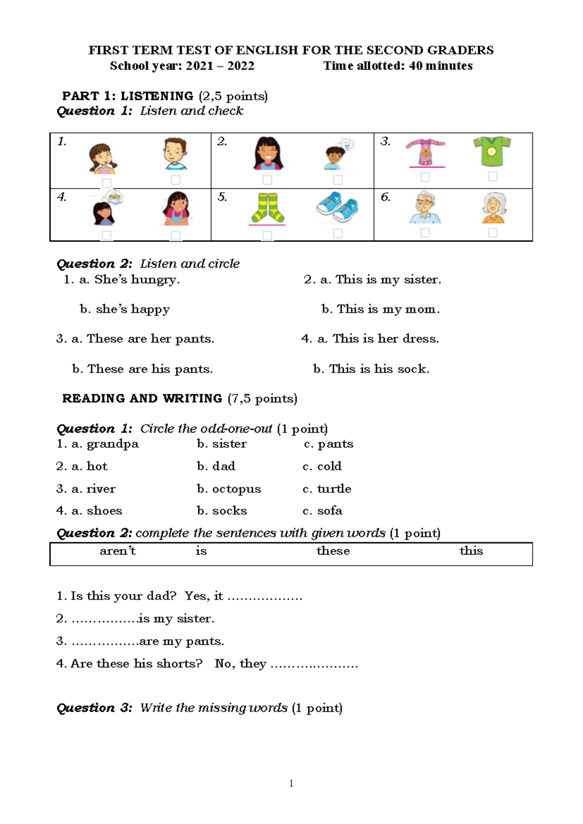 FIRST TERM TEST: ENGLISH GRADE 2 (2021-2022) - Studocu