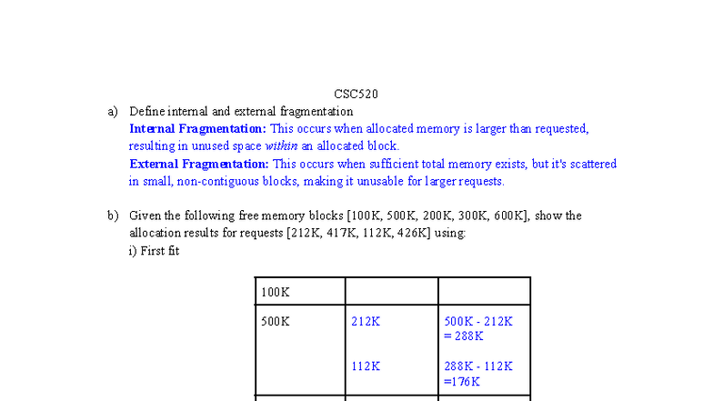 CSC520 - Internal & External Fragmentation Explained - Studocu
