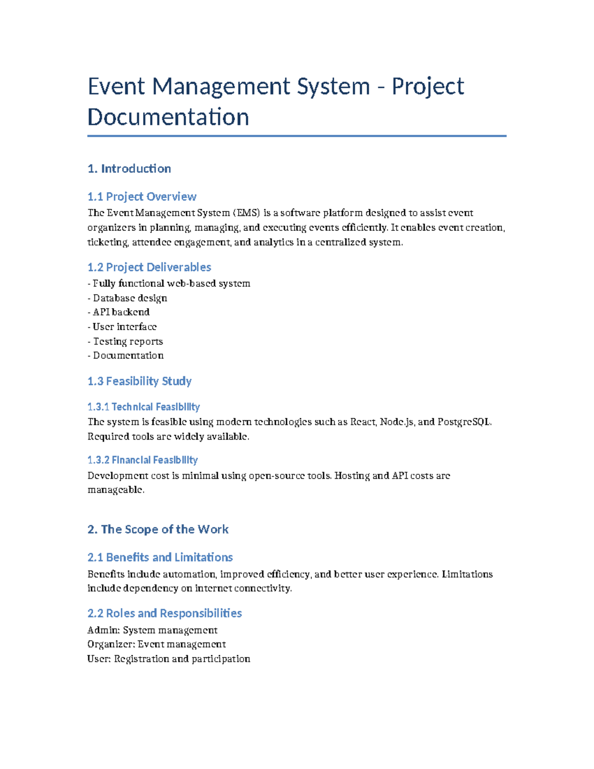 Event Management System Project Documentation: Overview & Feasibility ...