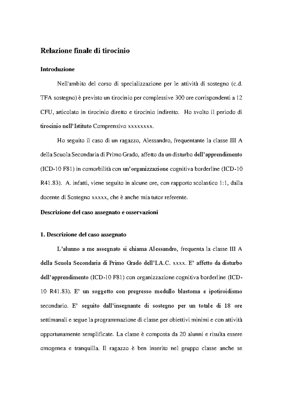 esempio elaborato finale tfa sostegno