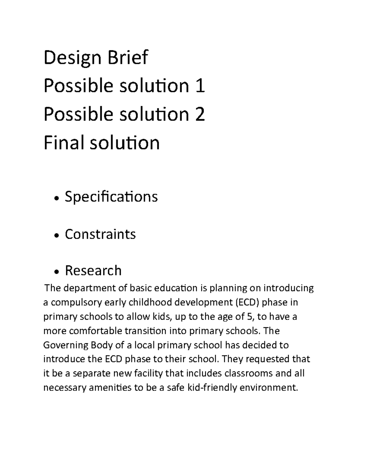 GR12 EGD PAT - Design Brief for ECD Building Final Project - Studocu