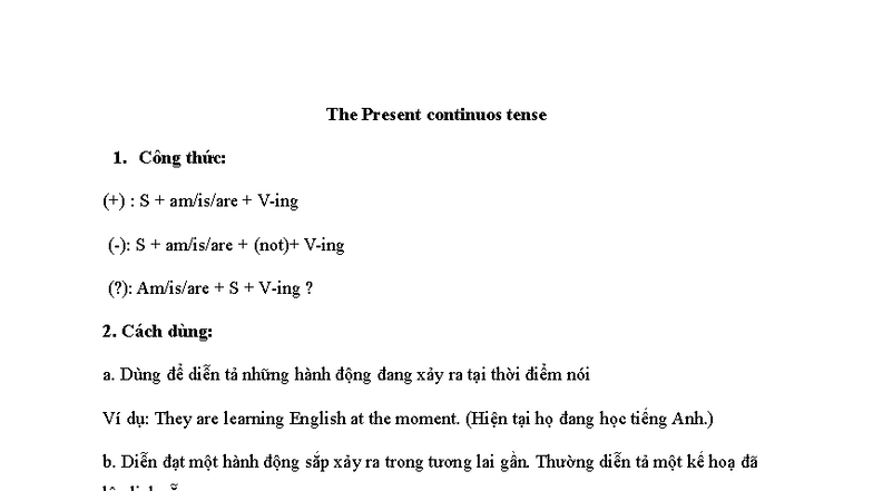 The Present Continuous Tense: Usage and Exercises (ENG 101) - Studocu