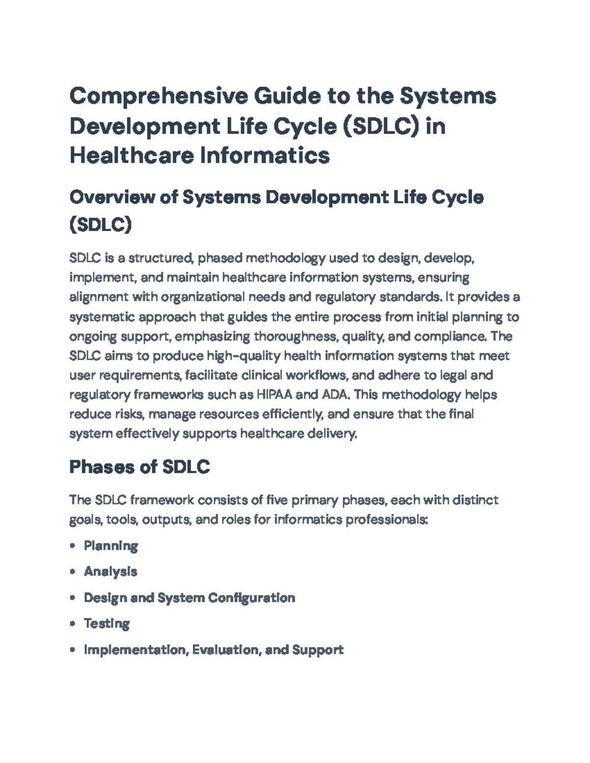 Comprehensive Overview of SDLC in Healthcare Informatics - Studocu