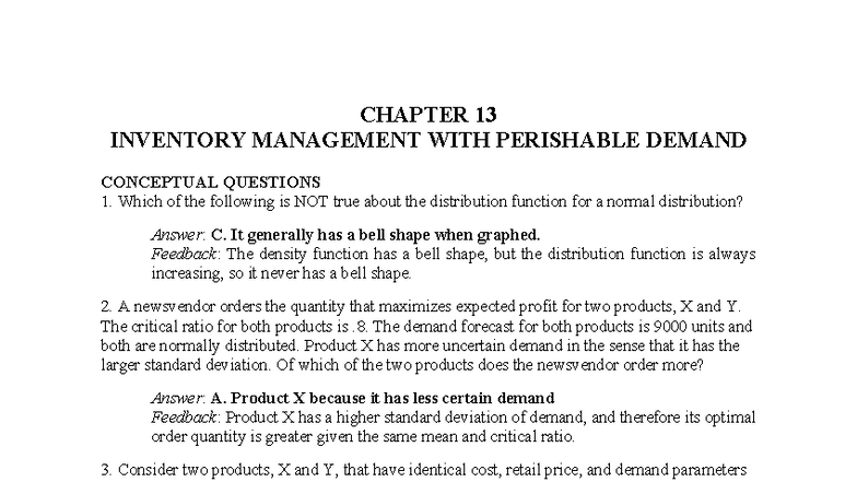CHAPTER 13 INVENTORY MANAGEMENT WITH PERISHABLE DEMAND: CONCEPTUAL ...