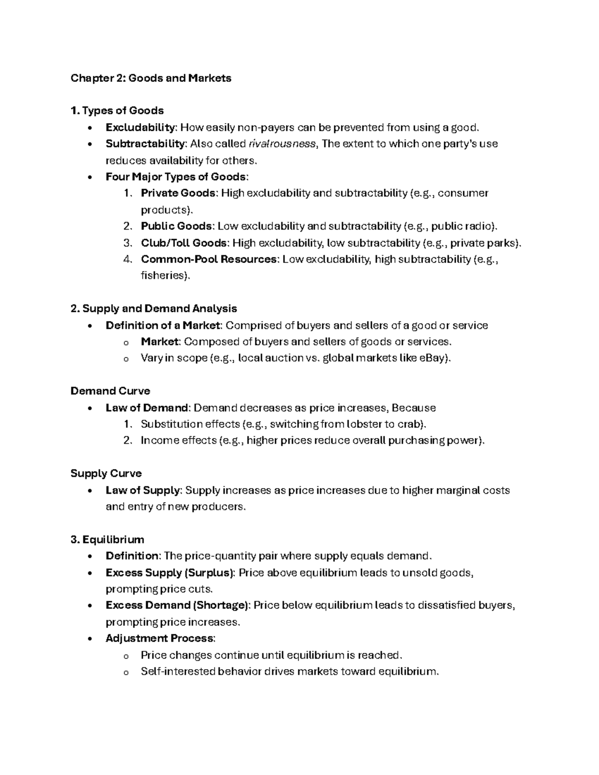 Econ 2010 Final Notes - Chapter 2: Goods and Markets Types of Goods ...