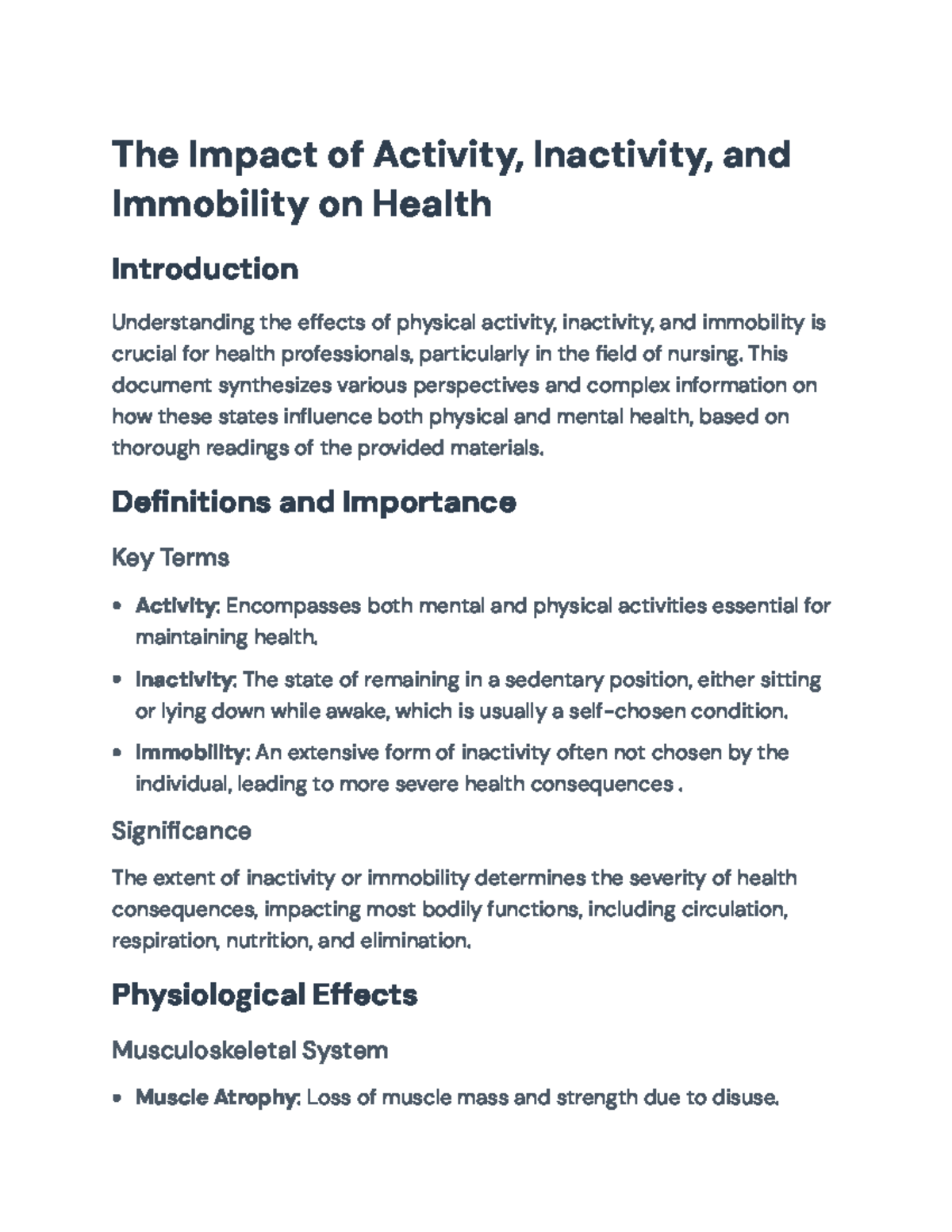 The Impact of Physical Activity, Inactivity, and Immobility on Health ...