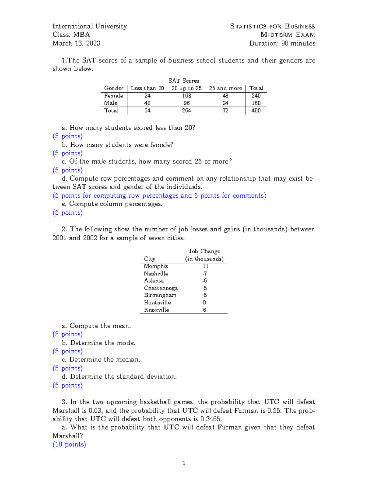 MBA 2023 Statistics for Business Midterm Exam Review Notes - Studocu
