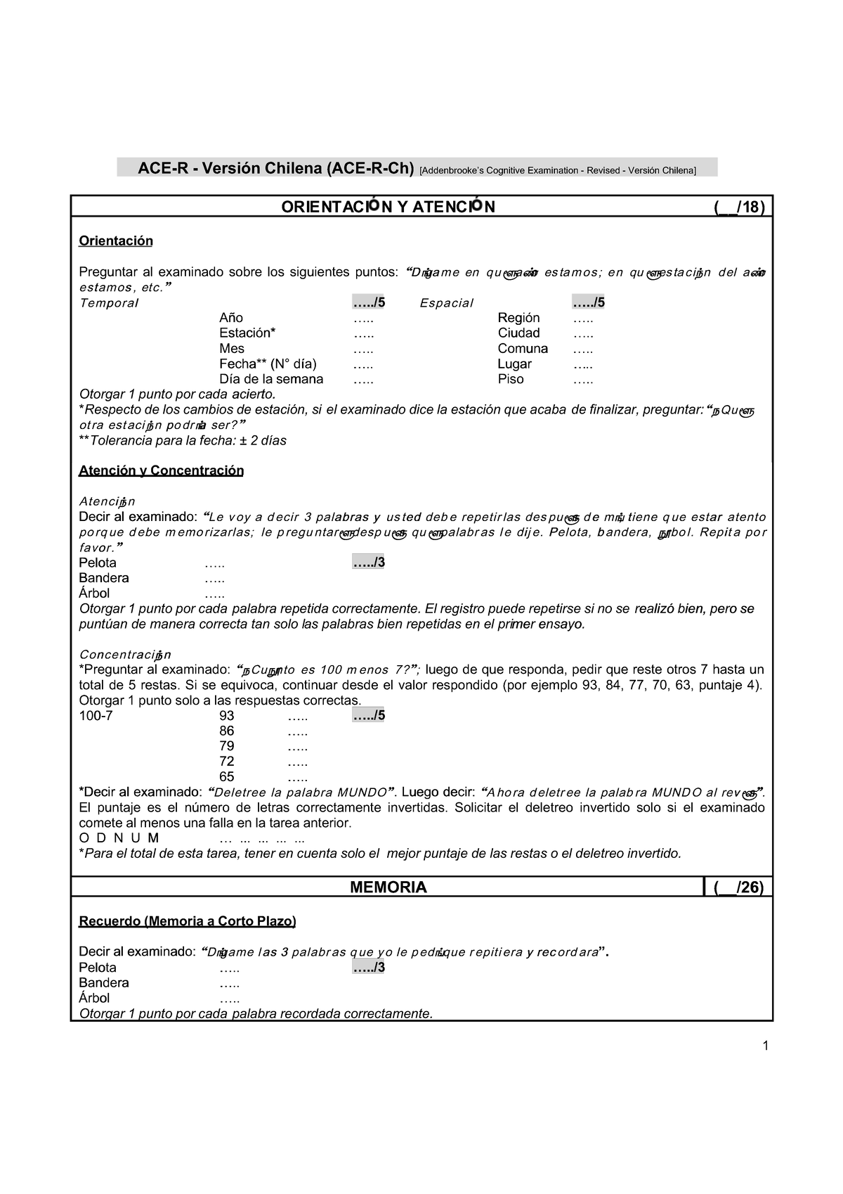 ACR - PAUTAS Y RESUMENES DEL ACE-R CHILENO - Document Preview