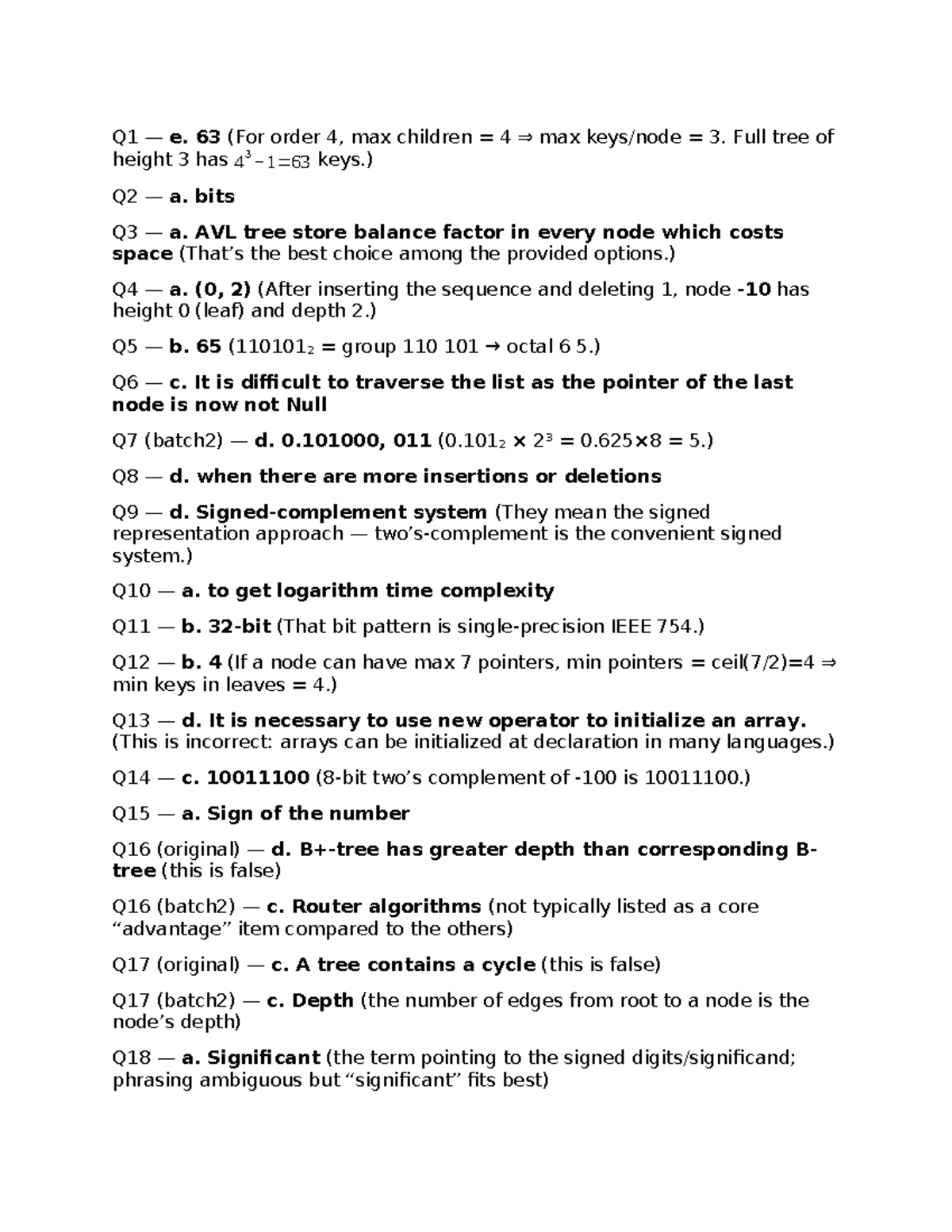 Organized CSC224 Quiz Questions and Answers - Studocu
