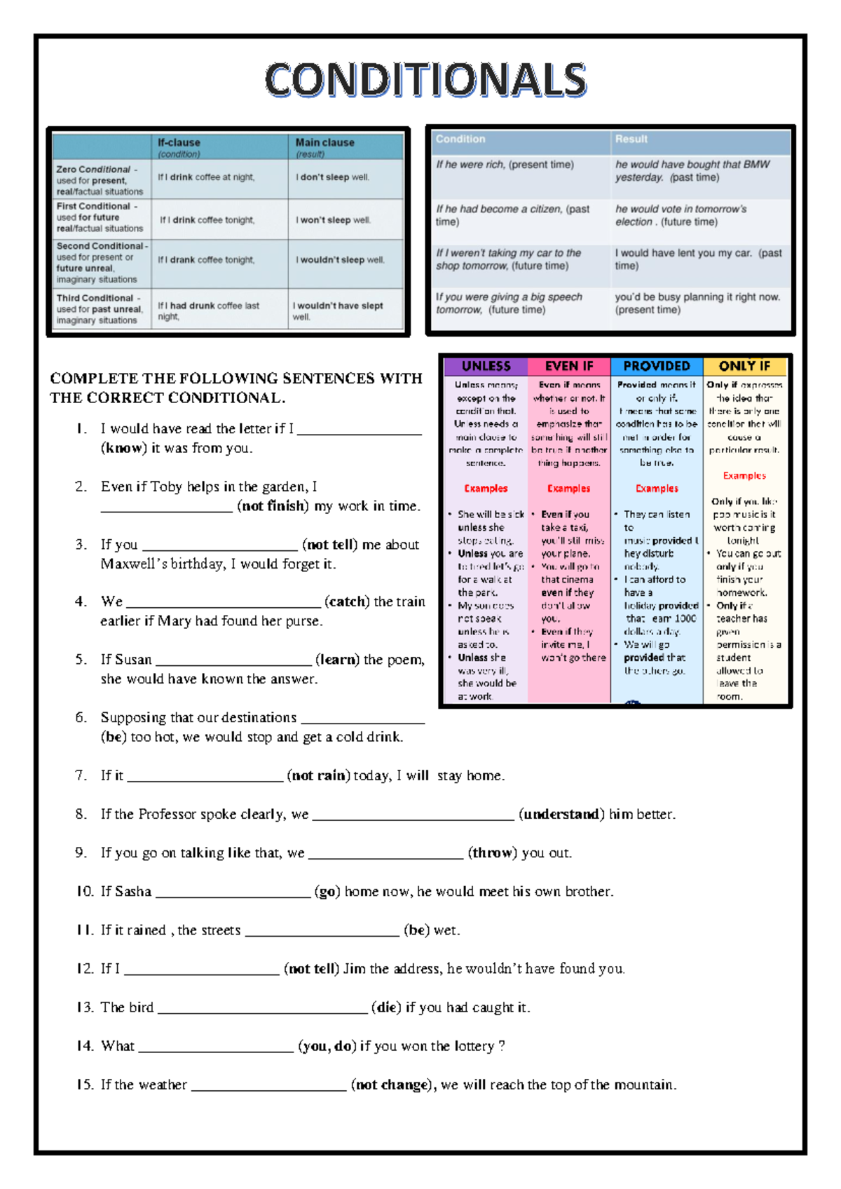 Conditionals Practice Exercises (SS) for Sentence Completion - Studocu