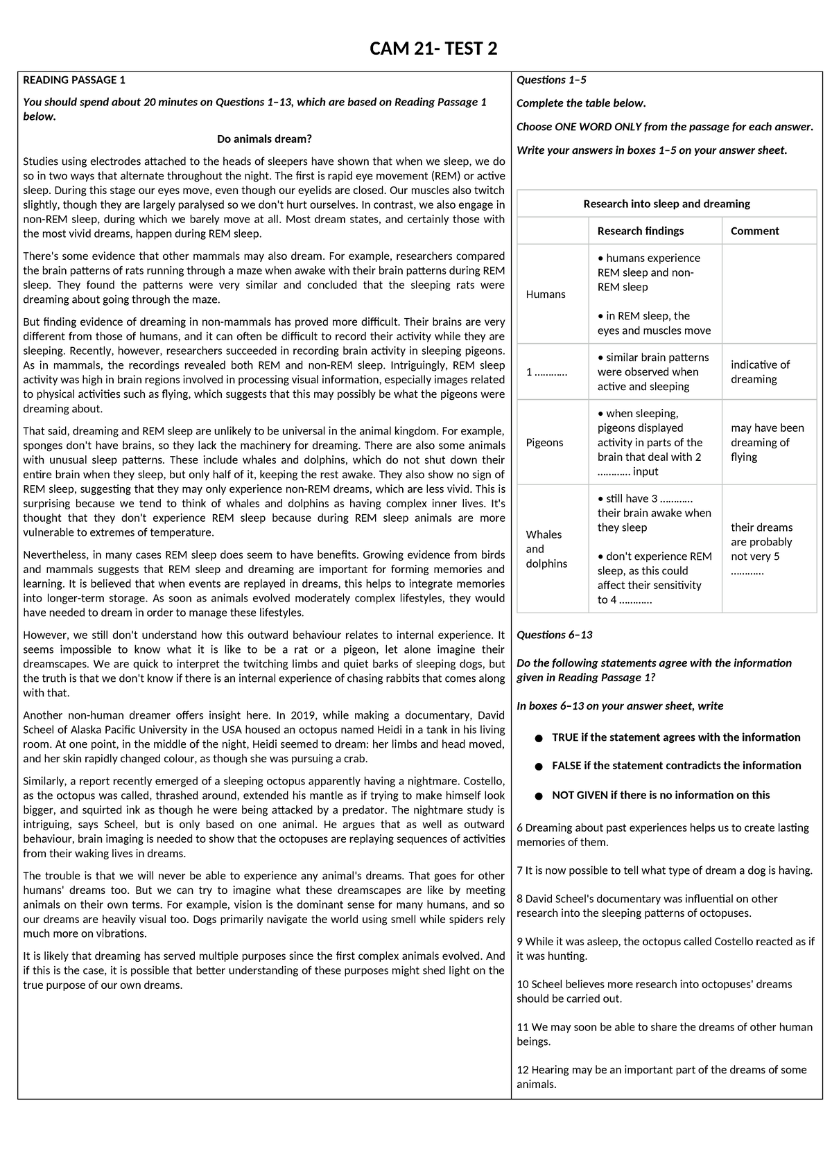 CAM 21 TEST 2 READING PASSAGE 1 & 2 Questions and Answers - Studocu