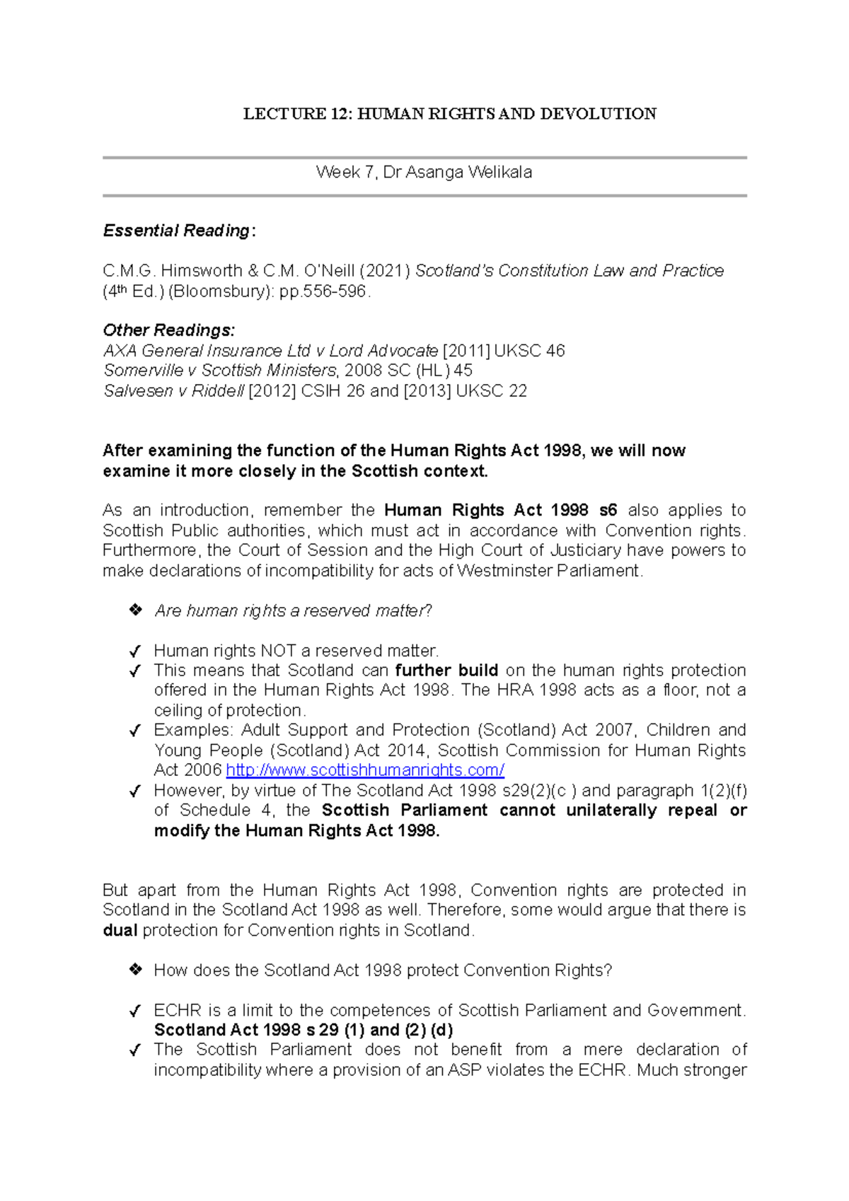 Plair Lecture 12 Handout - LECTURE 12: HUMAN RIGHTS AND DEVOLUTION Week ...