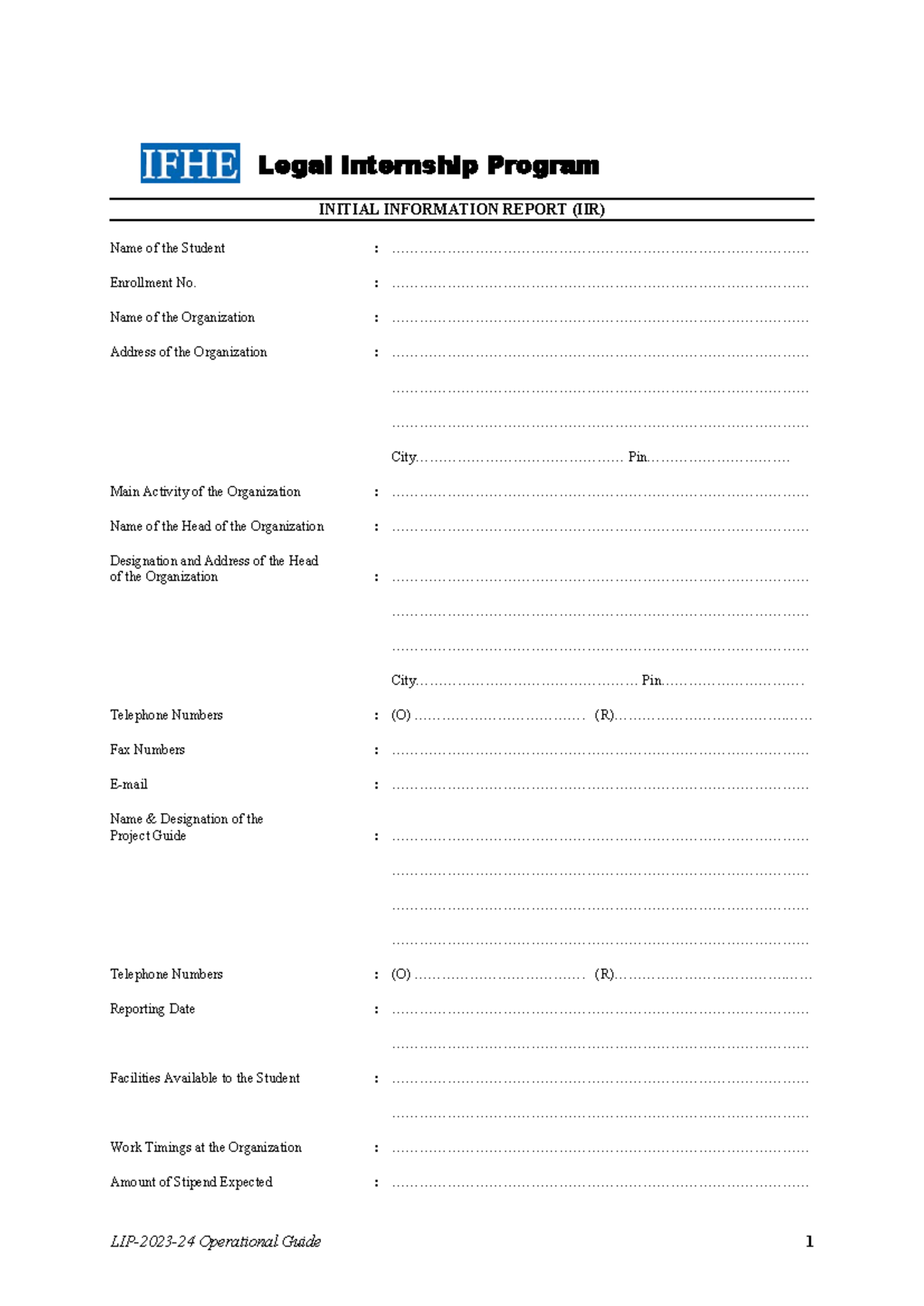 Legal Internship Program (LIP) Report 2023-24: Student's Diary - Studocu