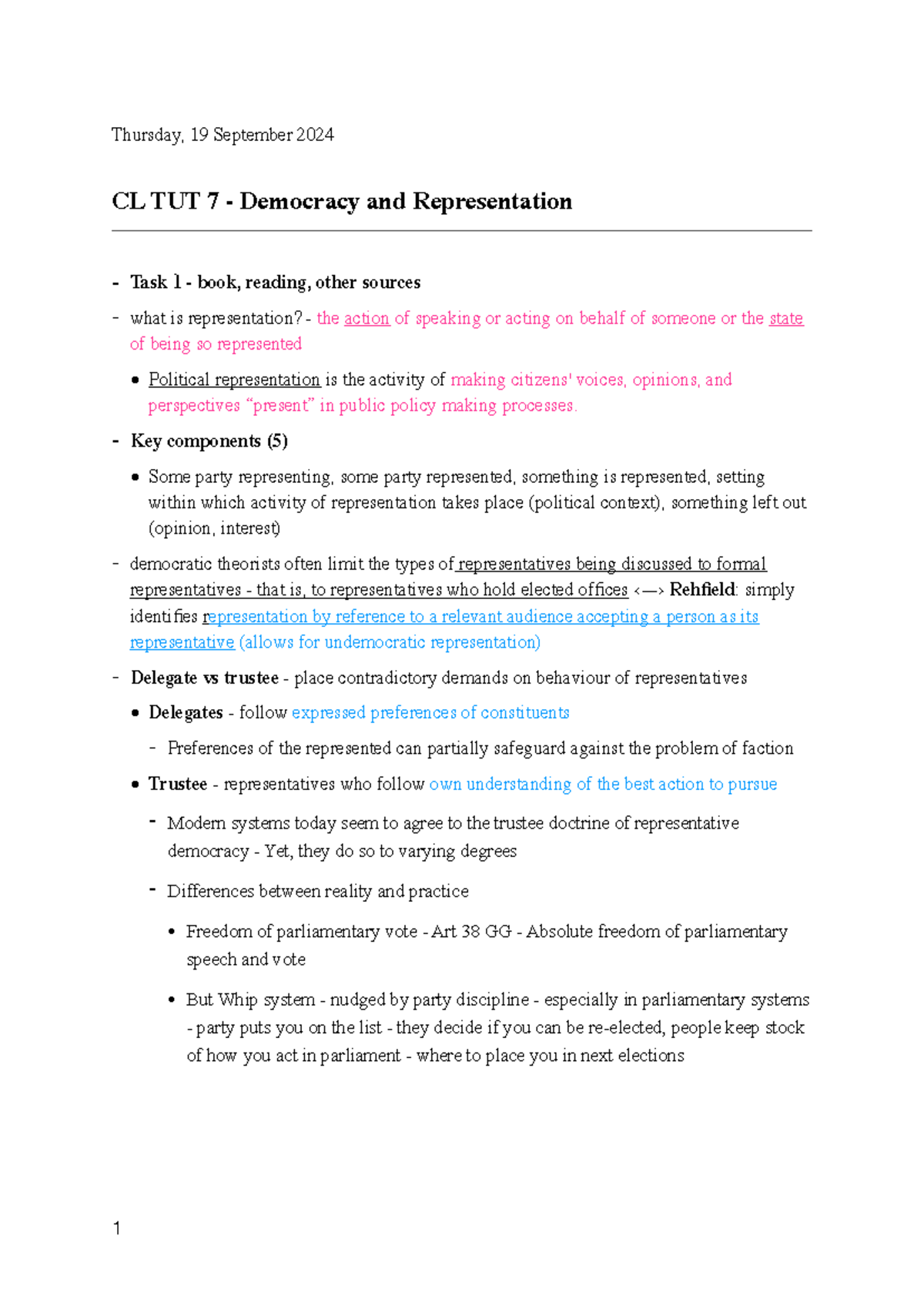 CL TUT 7 - Understanding Democracy and Representation Concepts ...