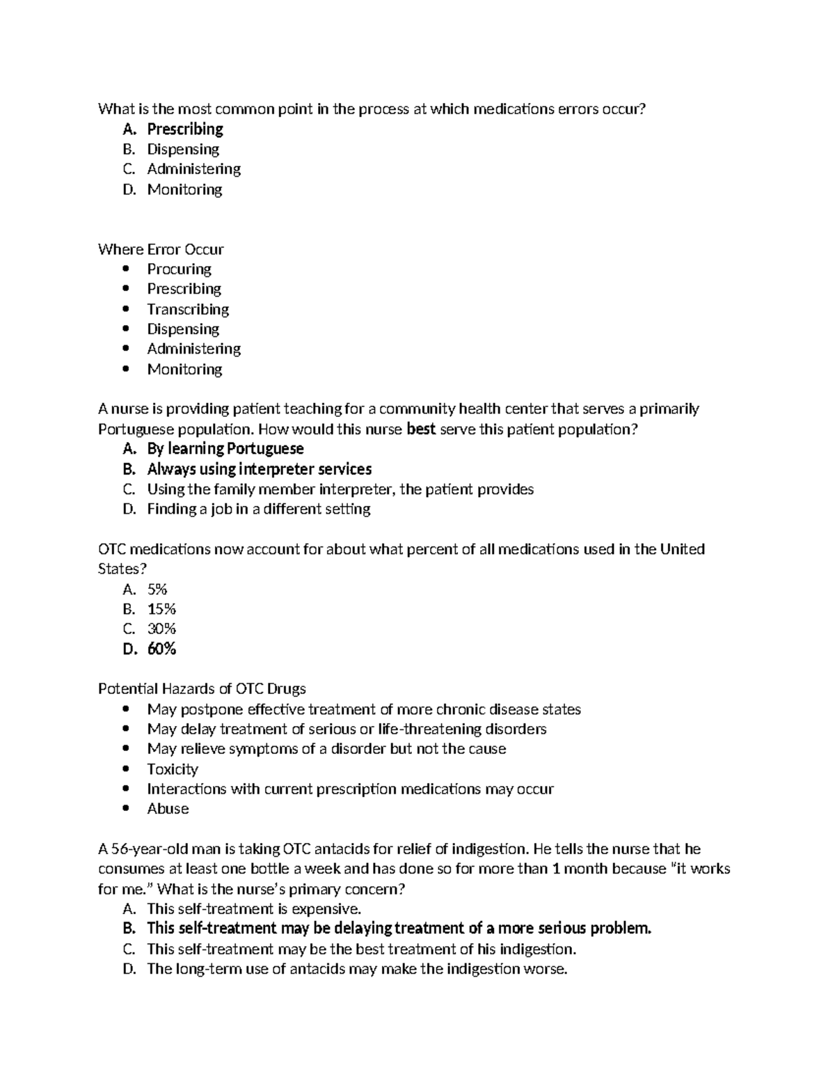 Pharm 101 Final Exam Practice Questions on Medication Errors and OTC ...