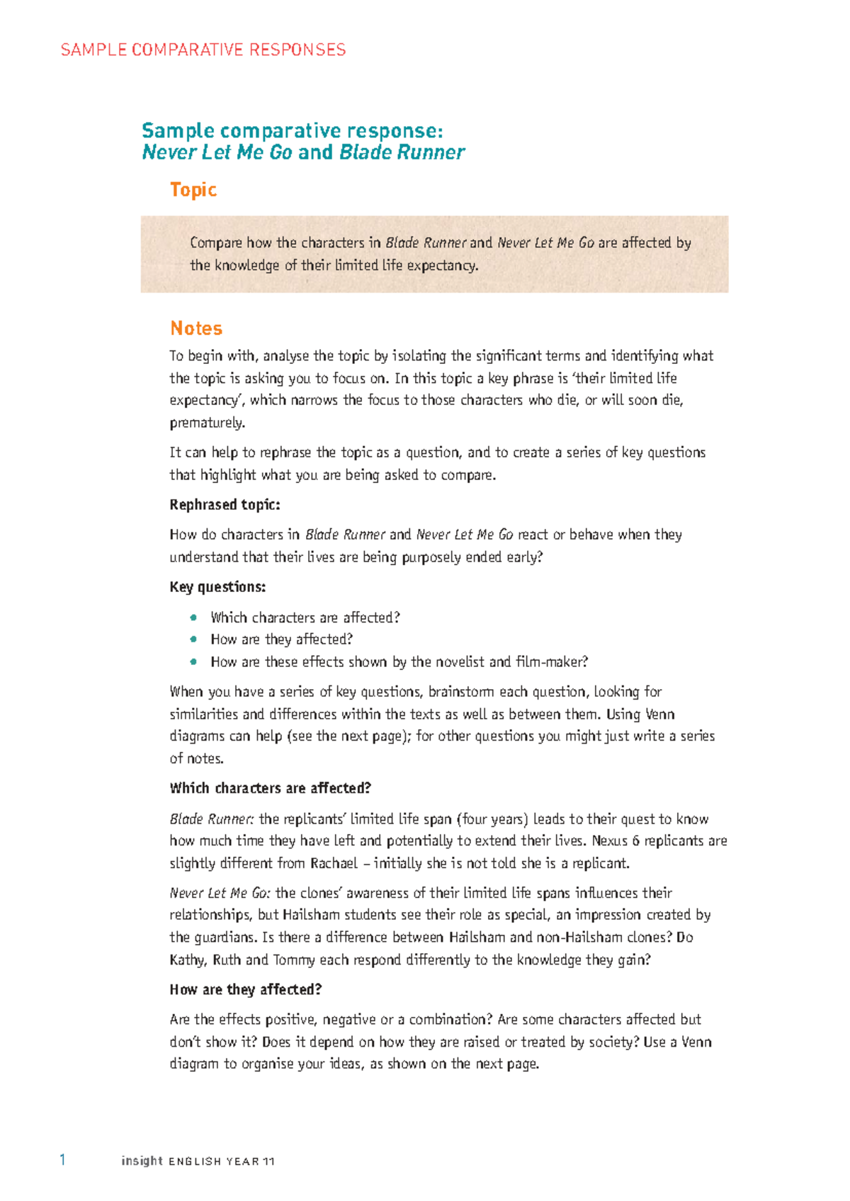 English Year 11 sample comparative response: Blade Runner vs. Never Let ...