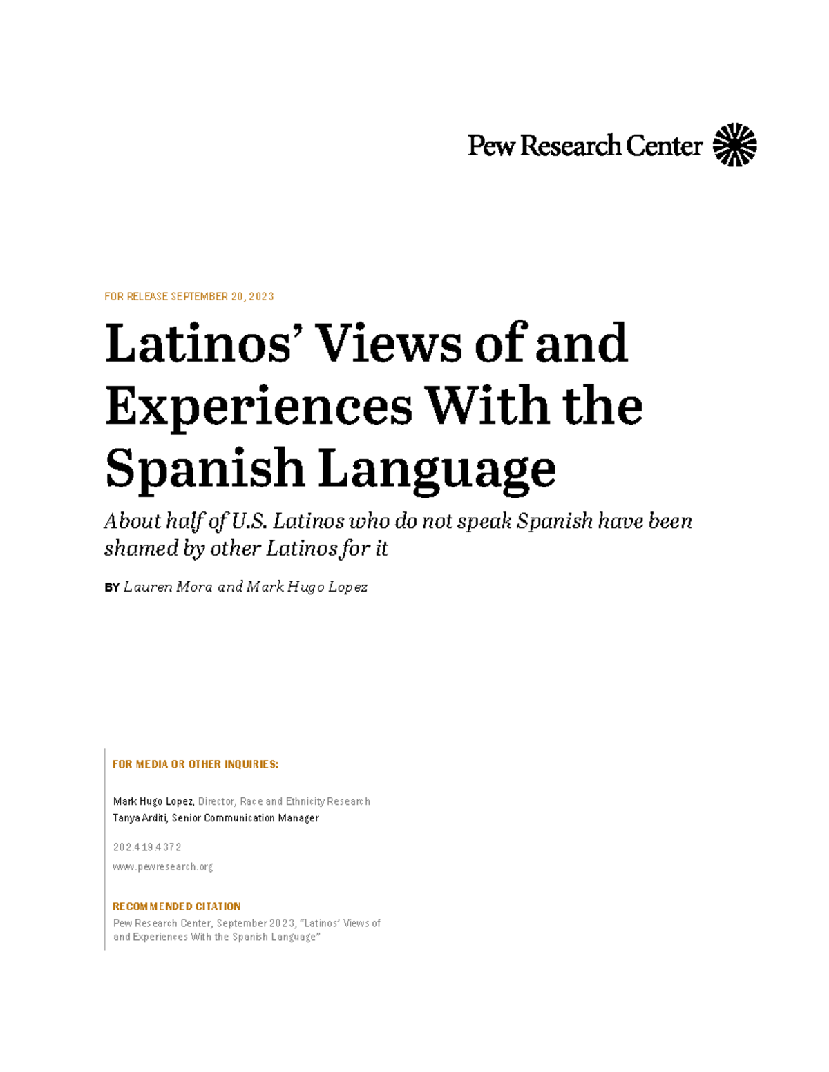 Latinos' Views on Spanish: Insights from Pew Research Survey (PEW 2023 ...
