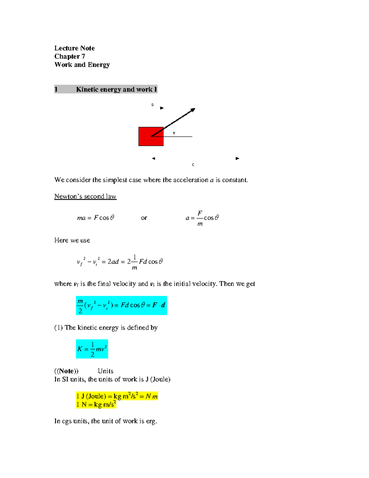 Chapter 7 Lecture Notes: Work and Energy Concepts - Studocu