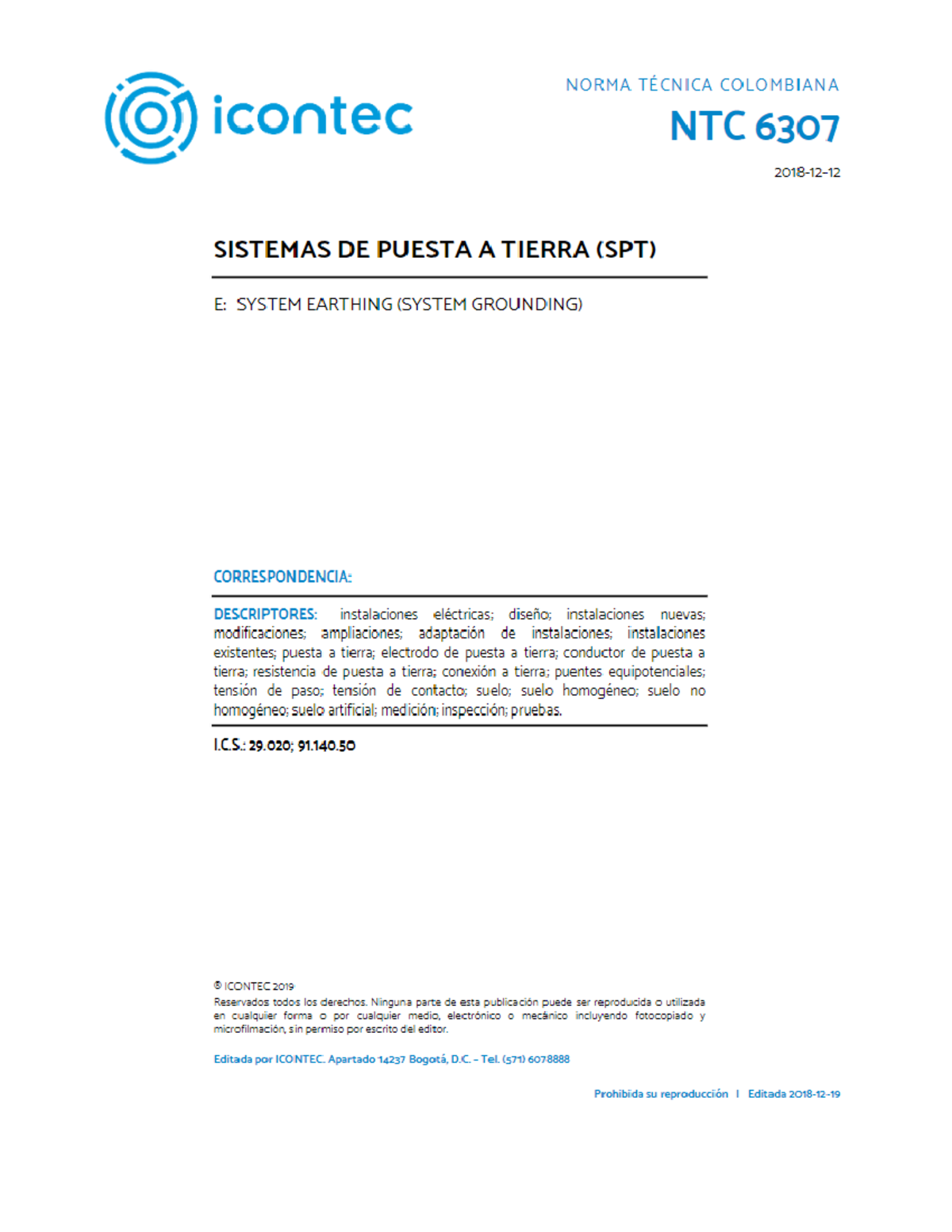 NTC 6307: Sistemas de Puesta a Tierra (SPT) - Normativa ICONTEC 2019 ...