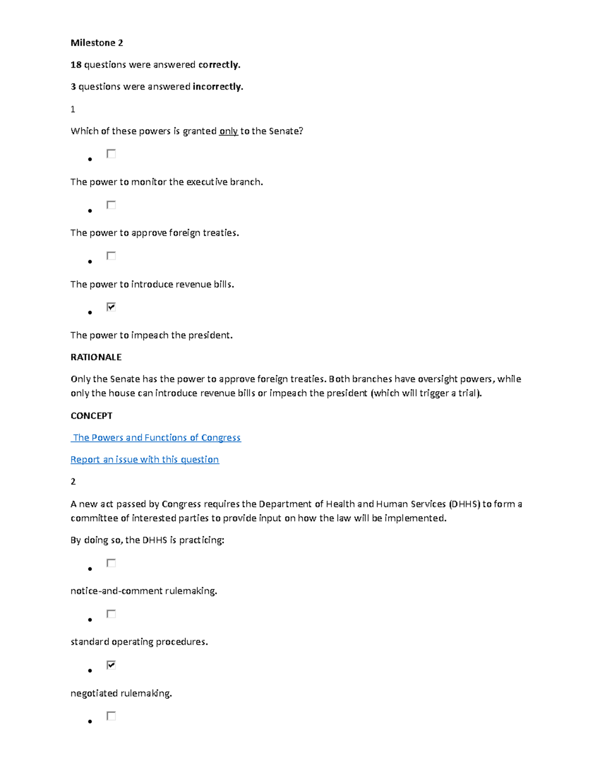 Unit 2 Milestone 2 - Congress and Bureaucracy Practice Questions - Studocu