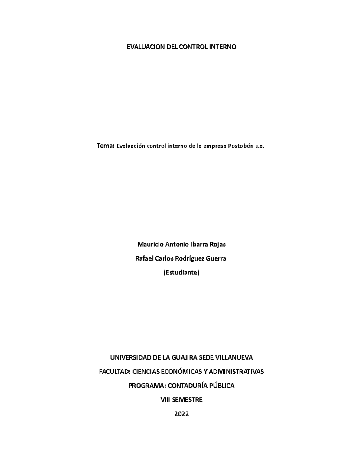 Evaluacion DEL Control Interno DE LA Empresa Postobon - EVALUACION DEL ...