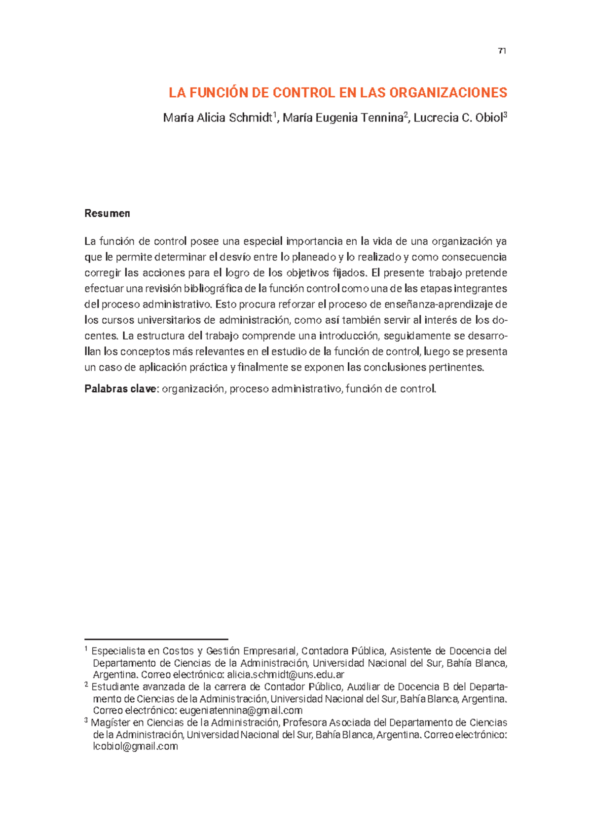 LA FUNCIÓN DE CONTROL EN ORGANIZACIONES: ESTUDIO REVISADO Y ANÁLISIS ...