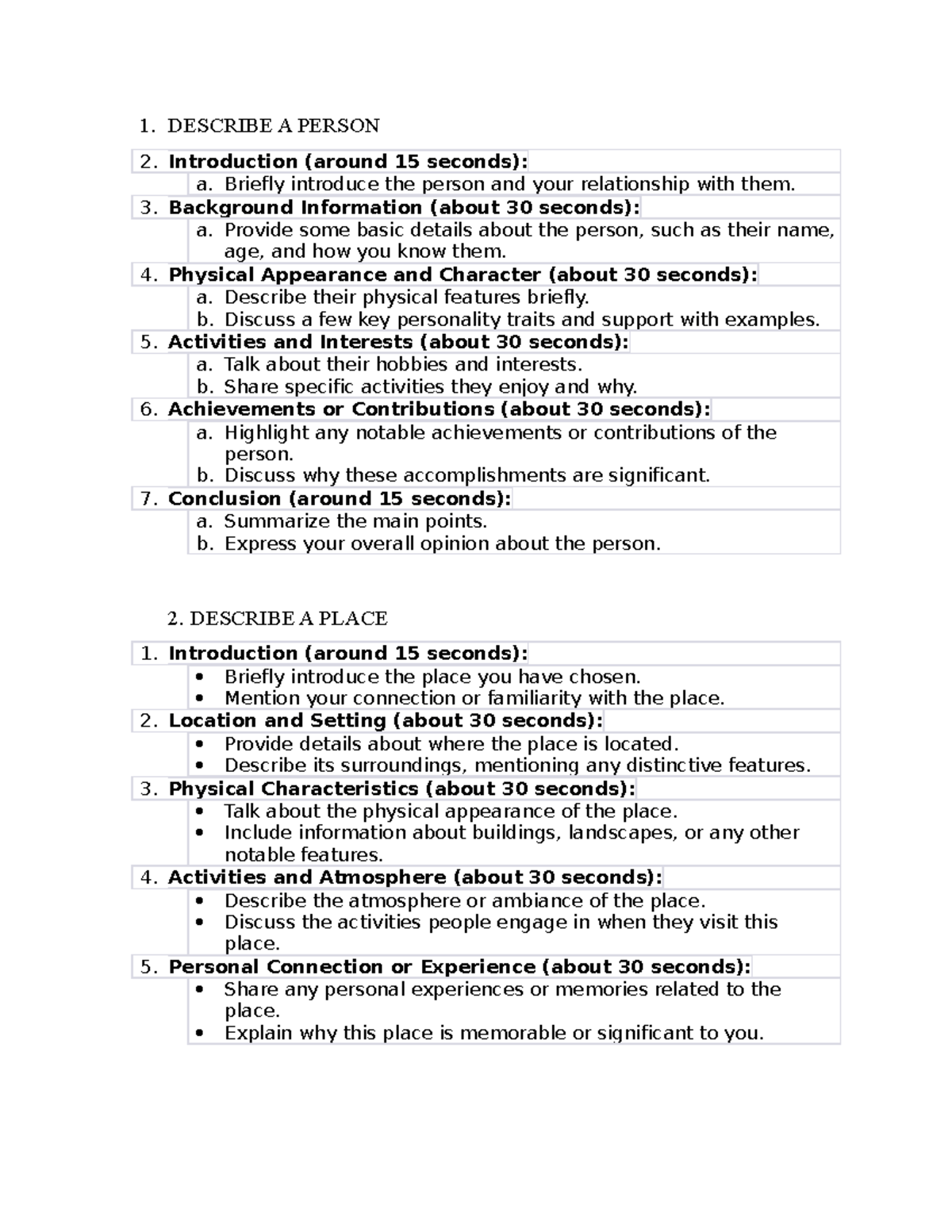 Ielts Speaking PART 2 Outline - 1. DESCRIBE A PERSON 2. Introduction ...
