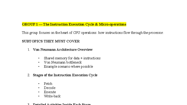 Group WORK - Notes on CPU Instruction Execution Cycle & ISA (CS101 ...