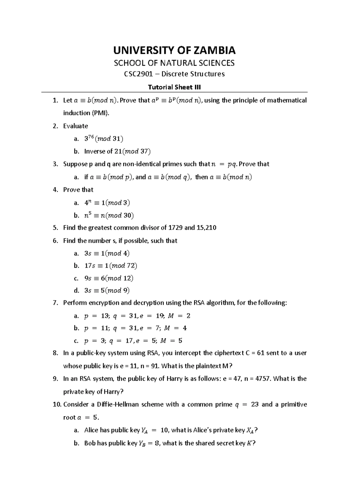 CSC2901 Discrete Structures Test I Preparation Notes and Instructions ...
