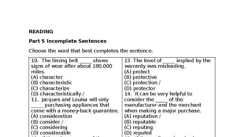 Reading Comprehension: Incomplete Sentences & Text Completion (Parts 5 ...