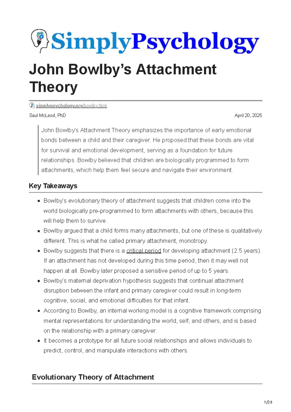 PSY 101: John Bowlby's Attachment Theory Overview and Key Concepts ...