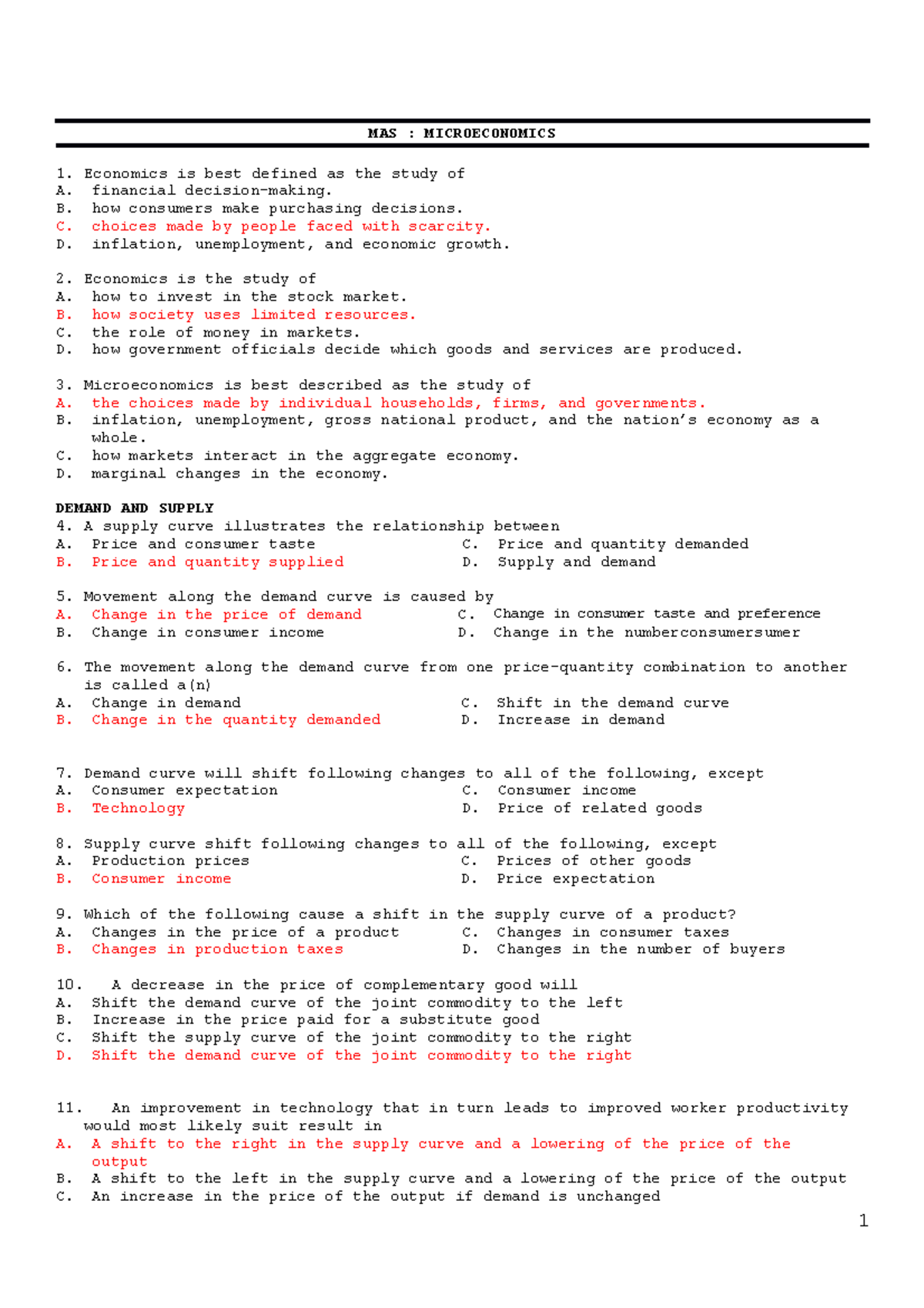 MAS - Microeconomics Study Guide: Key Concepts and Questions - Studocu