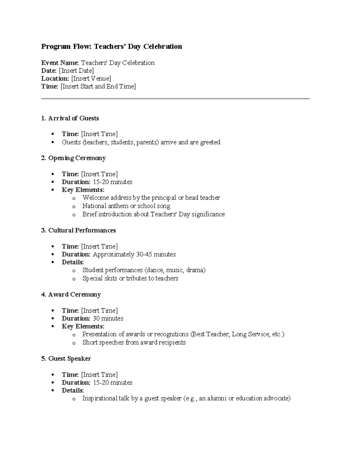 Program Flow teachers day - Program Flow: Teachers' Day Celebration ...