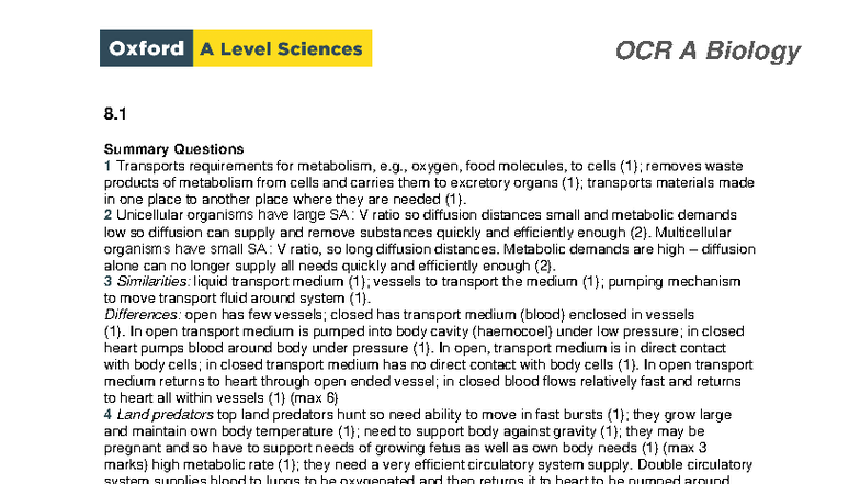A Level Biology OCR A Chapter 8 Summary Questions and Answers - Studocu