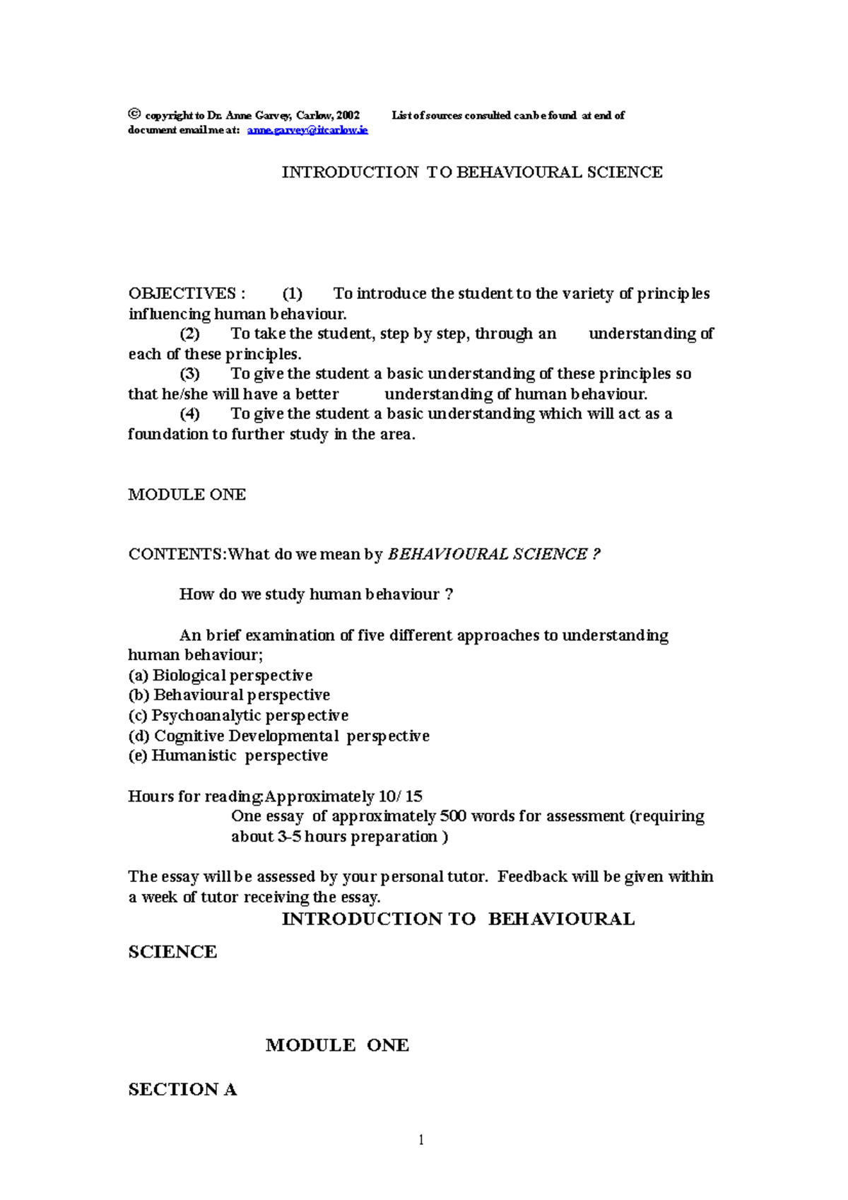 Introduction to Behavioural Science (BS101): Key Principles and ...