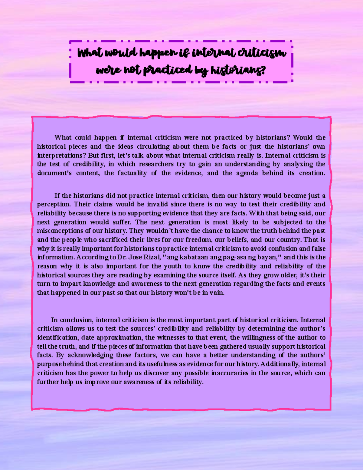 ESSAY REVIEW 12: The Importance of Internal Criticism in History - Studocu