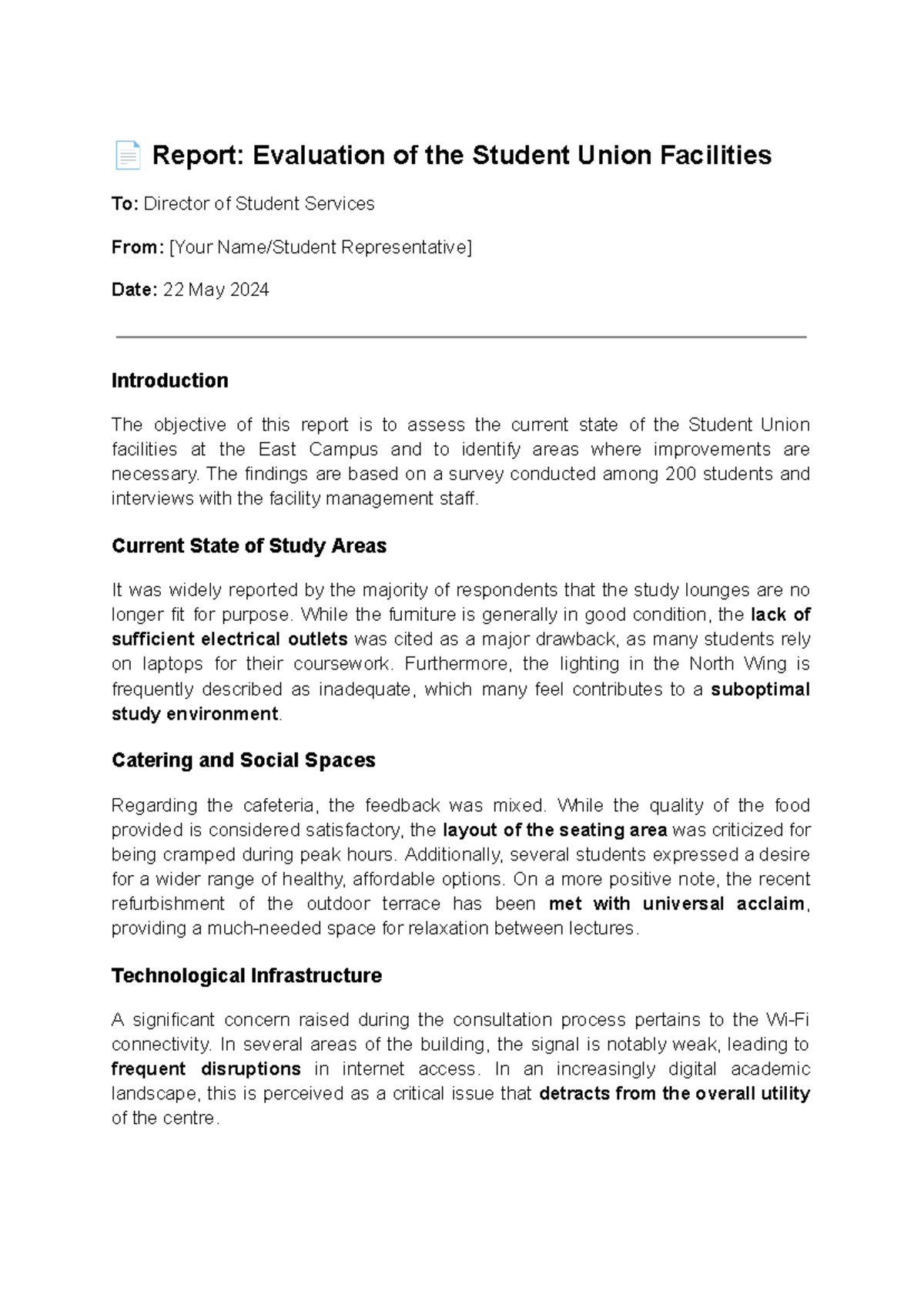 Evaluation Report: Student Union Facilities Assessment - Studocu