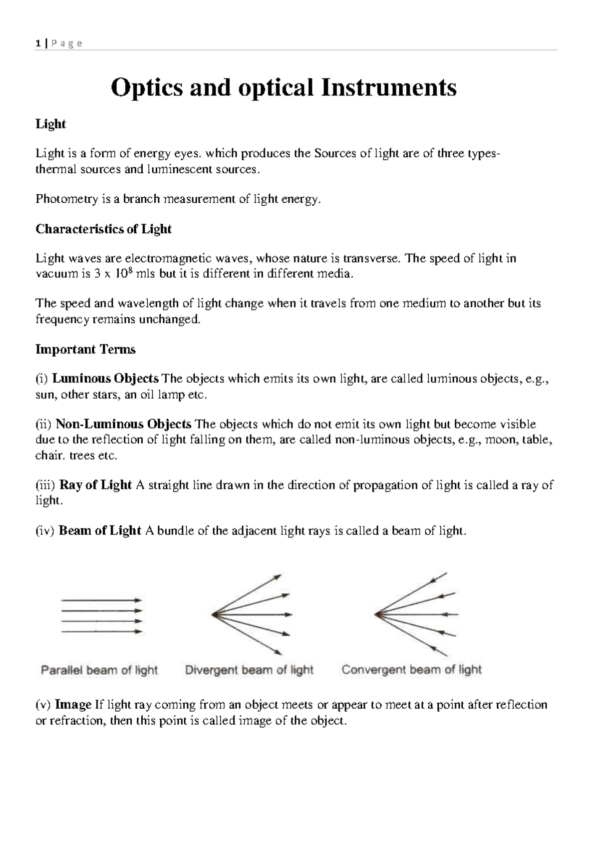 Ray Optics and Optical Instruments Notes (Phys 101) - Studocu