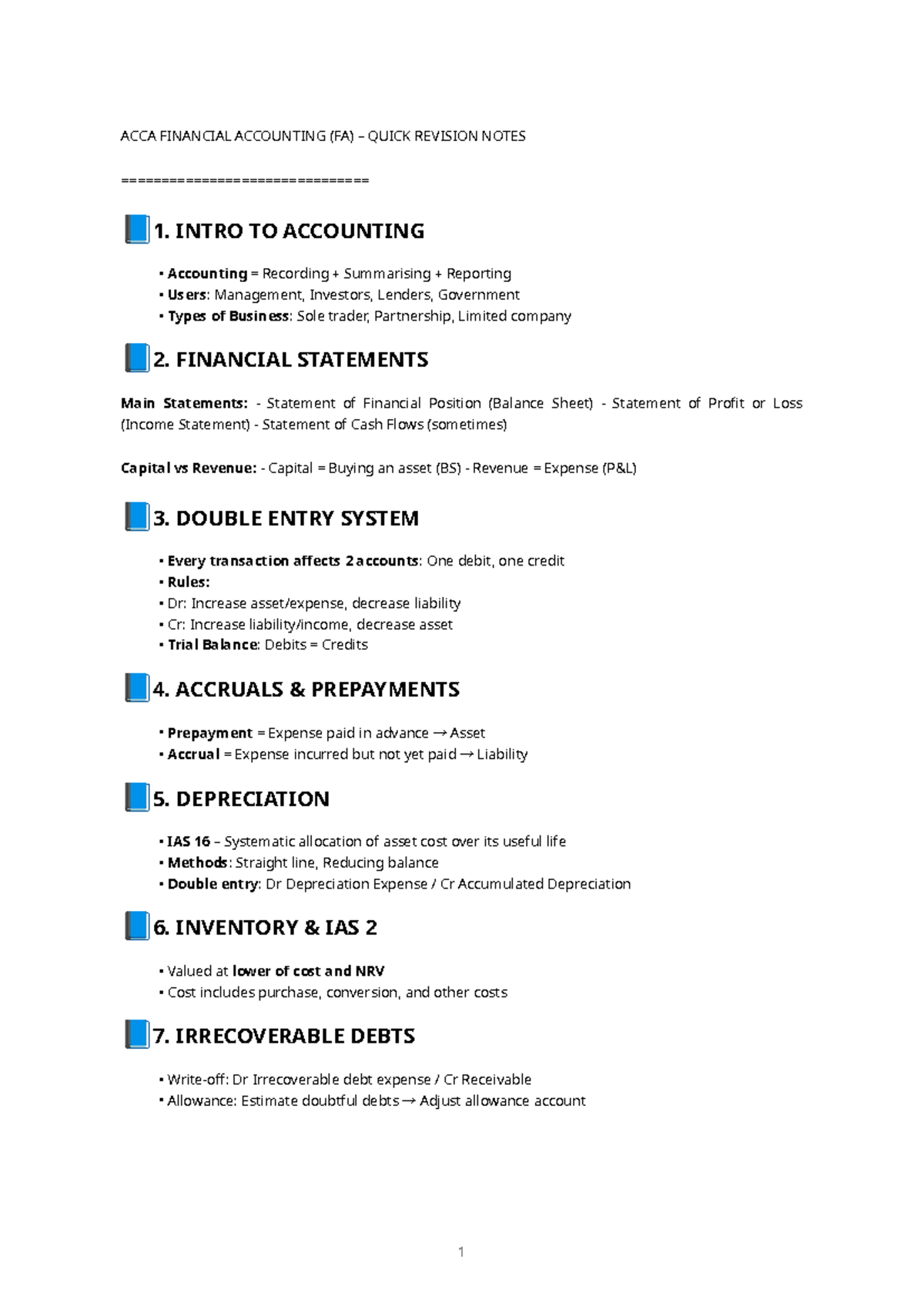 ACCA FA Quick Revision Notes: Key Concepts in Financial Accounting ...