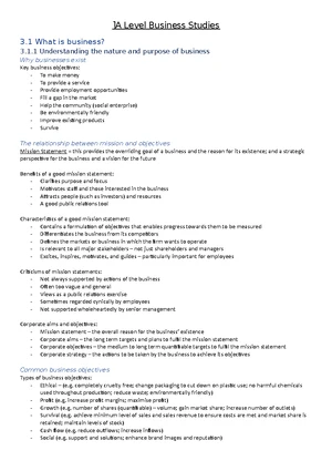Business Studies - A1 - AS Level - Sixth Form (A Levels) - Studocu