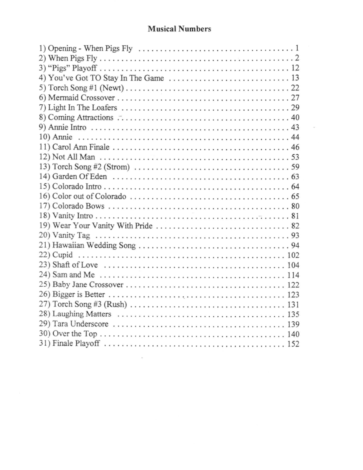 Musical Numbers from 
