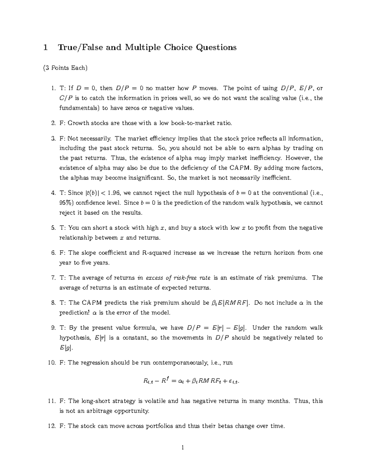 Midterm Solutions for 1 and Multiple Choice Questions in Finance - Studocu