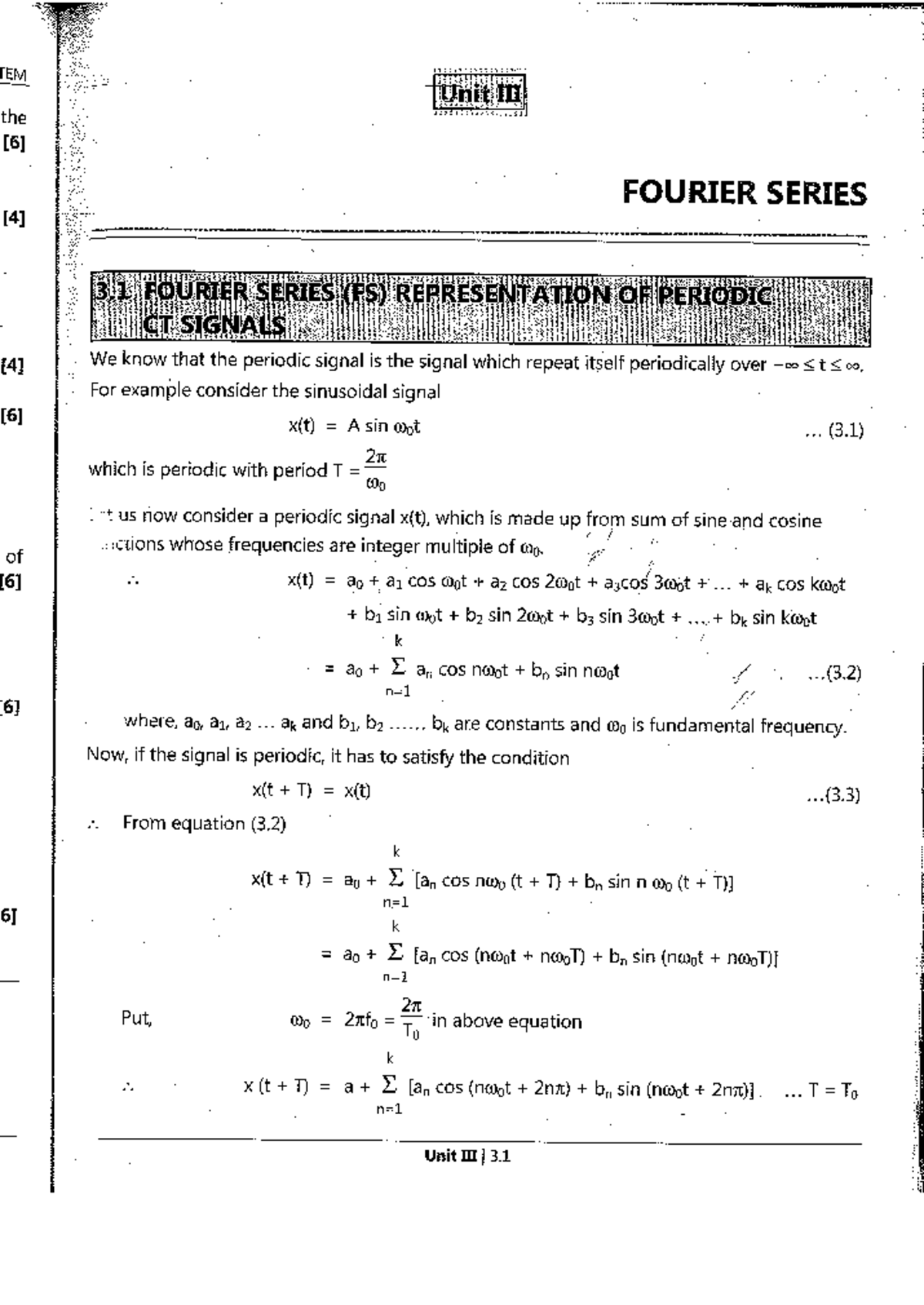 Unit 3 - U 3 NOTES: Fourier Series in Signals and Systems (SE E TC ...