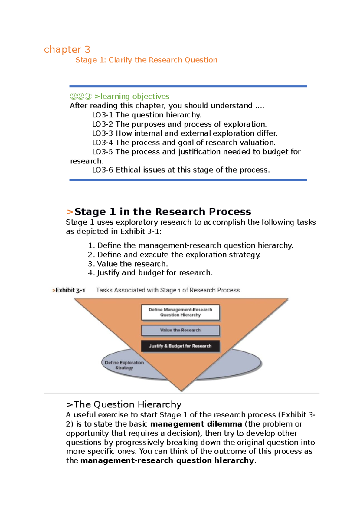 Chapter 3 - Exploring Research Questions and Management Hierarchy - Studocu