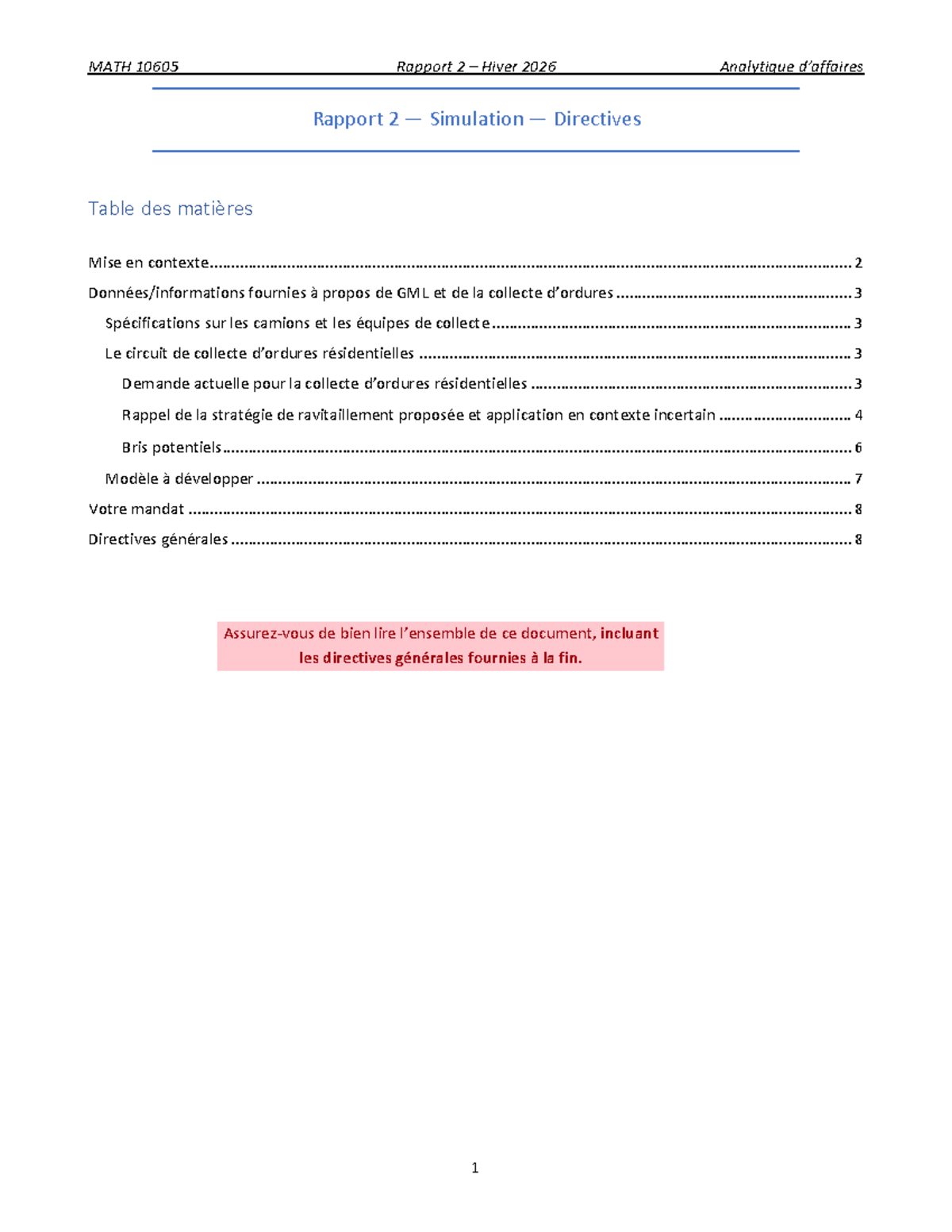 MATH 10605 Rapport 2 Hiver 2026 : Modèle de Simulation pour GML - Studocu