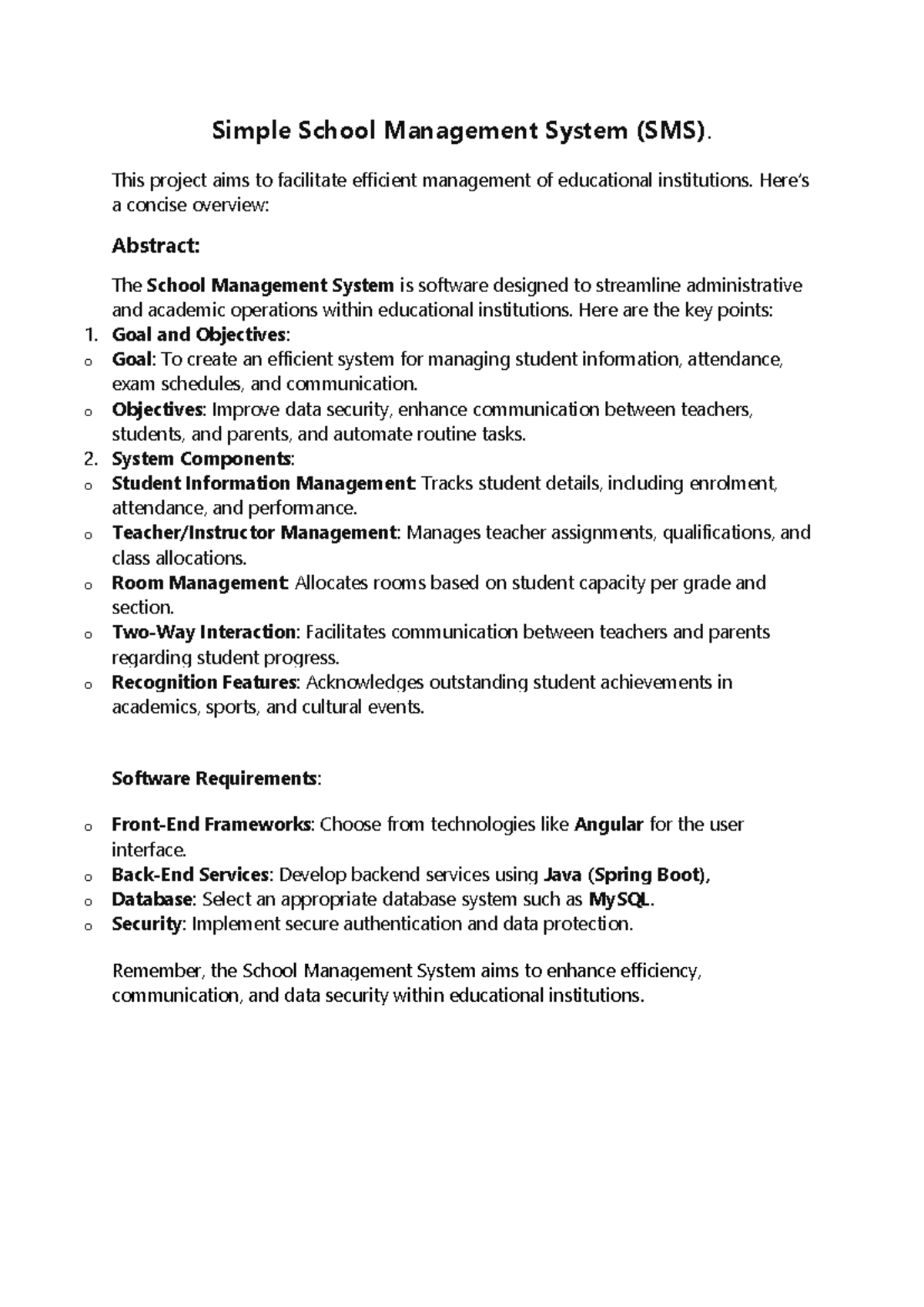 Simple School Management System (SMS): Project Overview and ...